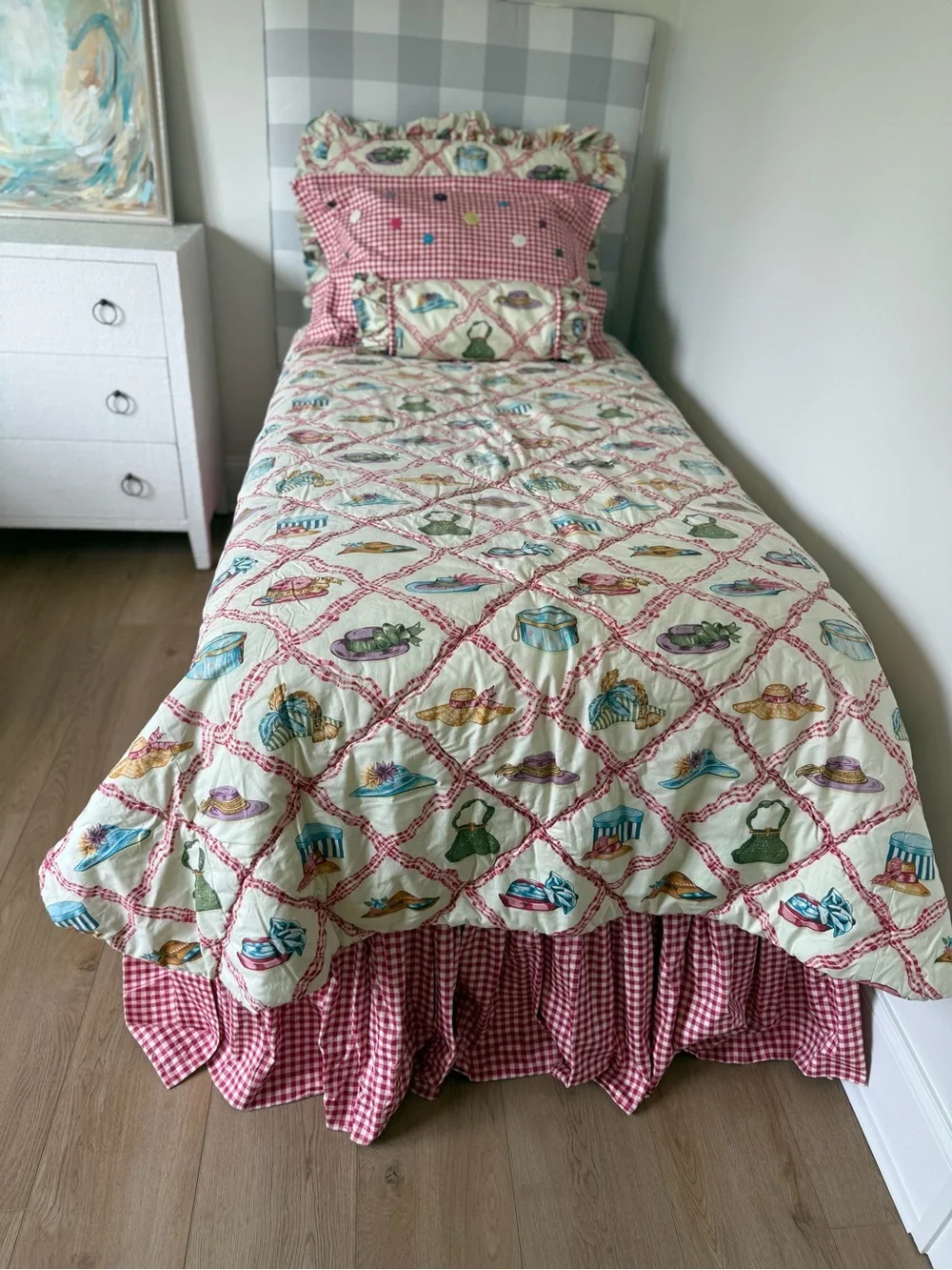 Vintage Twin size custom made bedding and curtains
